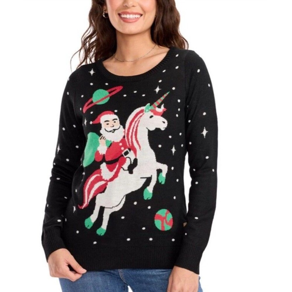 Tipsy Elves Ugly Cute Christmas Sweater Women's  Cosmic Santa Unicorn NWT Large